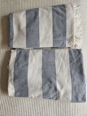 NWOT 2 Striped Blue & Ivory Turkish-Style Beach Towel - Linum Home